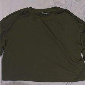 green crop long sleeve crew